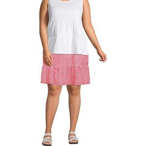 NWT  Lands End Women's Hi Rise Pull On Tiered Skirt Red Check Size L $75 LE09